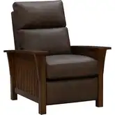 Kade Manual Push-Through-the-Arms Recliner in Oasis Walnut Brown Top-Grain Leather & Wood
